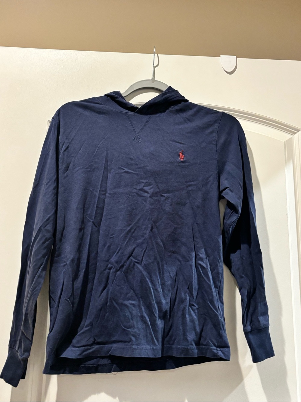 Ralph Lauren Navy Long-Sleeve Hooded Tee with Red Pony
